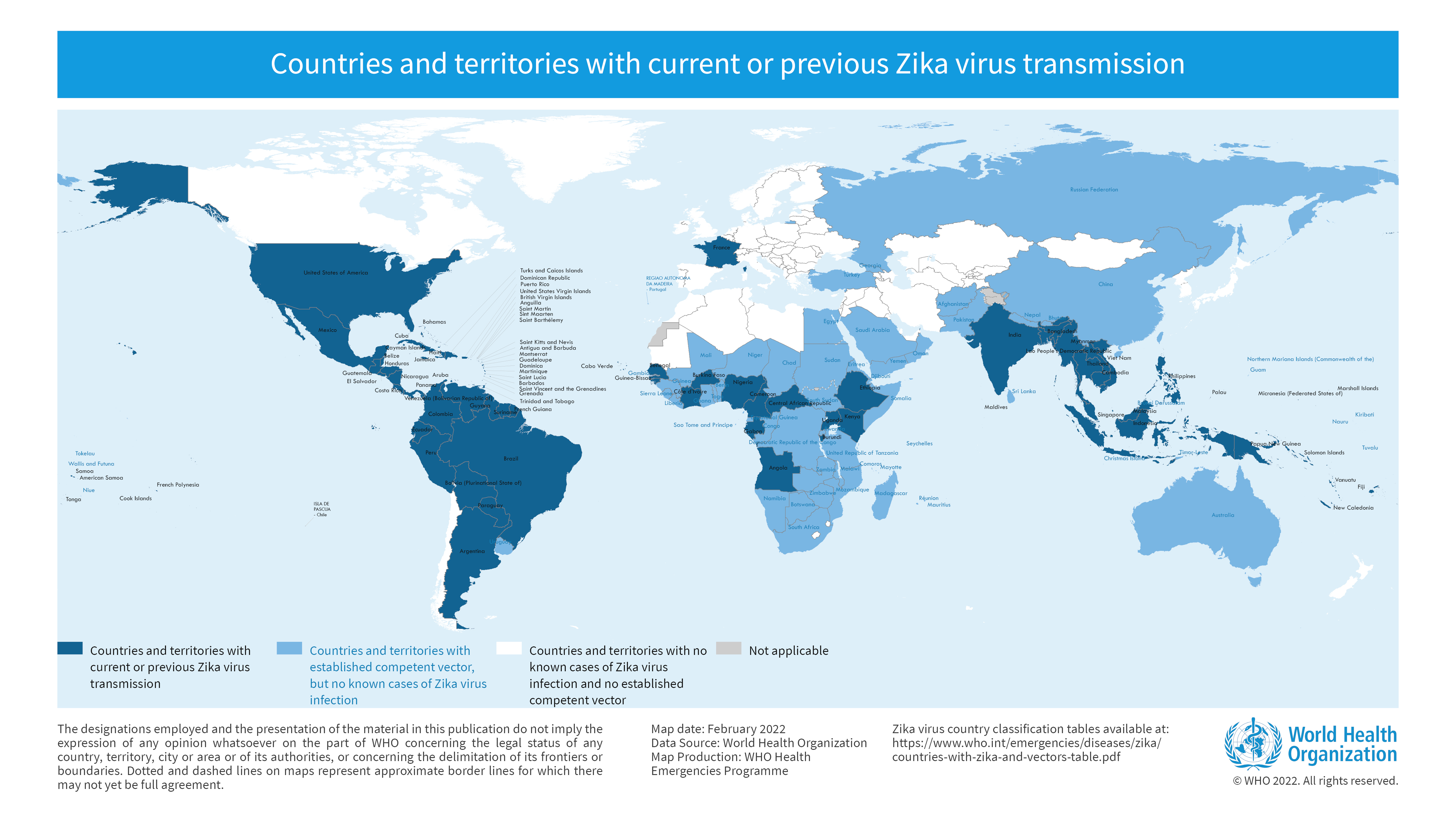 map of countries with zika transmission feb2022
